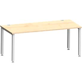 Schäfer Shop Genius Bureau MODENA FLEX, rechthoekig, 4-poots vierkante buis, B 1800 x D 800 x H 720-820 mm, ahorn/wit aluminium