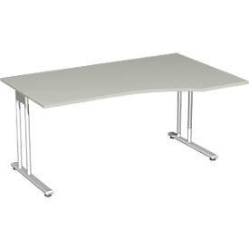 Bureautafel met aanbouw PALENQUE, C-poot, vrije vorm, aanbouw rechts, B 1800 x D 800/1000 x H 720 mm lichtgrijs