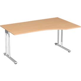 Bureautafel met aanbouw PALENQUE, C-poot, vrije vorm, aanbouw rechts, B 1800 x D 800/1000 x H 720 mm beukenpatroon