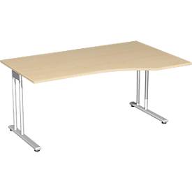 Bureautafel met aanbouw PALENQUE, C-poot, vrije vorm, aanbouw rechts, B 1800 x D 800/1000 x H 720 mm esdoornpatroon