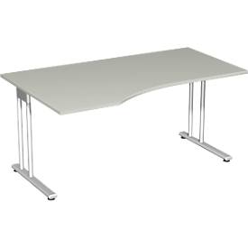 Bureautafel met aanbouw PALENQUE, C-poot, vrije vorm, links, B 1800 x D 1000/800 x H 720 mm, lichtgrijs