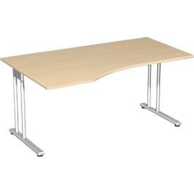 Bureautafel met aanbouw PALENQUE, C-poot, vrije vorm, links, B 1800 x D 1000/800 x H 720 mm, esdoornpatroon