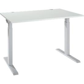 Schäfer Shop Select ERGO-T 2.0 schrijftafel, rechthoekig, T-voet, B 1200 x D 800 x H 675-895 mm, aluminium lichtgrijs/wit