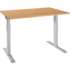 Schäfer Shop Select ERGO-T 2.0 schrijftafel, rechthoekig, T-voet, B 1200 x D 800 x H 675-895 mm, beuken/wit aluminium