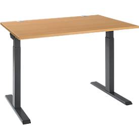 Schäfer Shop Select ERGO-T 2.0 bureau, rechthoekig, T-voet, B 1200 x D 800 x H 675-895 mm, beuken/antraciet