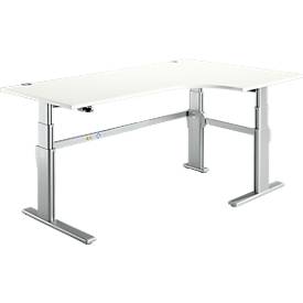 Hoekig bureau 90° comfort, verlengstuk rechts, 2-traps elektrisch in hoogte verstelbaar, B 2000 mm, wit/wit aluminium
