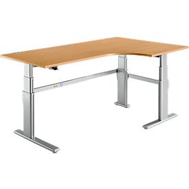 Hoekig bureau 90° comfort, verlenging rechts, 2-traps elektrische hoogteverstelling, B 2000 mm, beuken/wit aluminium