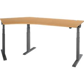 Schäfer Shop Select ERGO-T 2.0 hoekbureau, elektrisch in hoogte verstelbaar, 135° hoek links, T-voet, B 2000 mm, beuken/antraciet