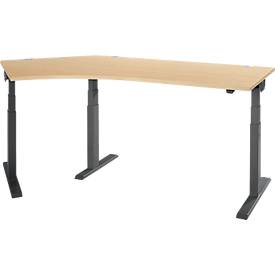 Schäfer Shop Select ERGO-T 2.0 hoekbureau, elektrisch in hoogte verstelbaar, 135° hoek links, T-voet, B 2000 mm, ahorn/antraciet