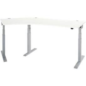 Schäfer Shop Select ERGO-T 2.0 hoekbureau, elektrisch in hoogte verstelbaar, 135° hoek links, T-voet, B 2000 mm, alu wit/wit