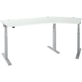 Schäfer Shop Select ERGO-T 2.0 hoekbureau, elektrisch in hoogte verstelbaar, 135° hoek rechts, T-voet, B 2000 mm, aluminium lichtgrijs/wit