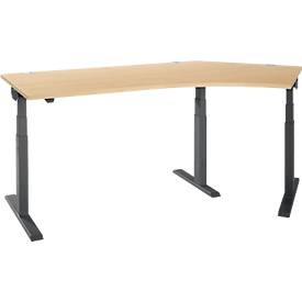 Schäfer Shop Select ERGO-T 2.0 hoekbureau, elektrisch in hoogte verstelbaar, 135° hoek rechts, T-voet, B 2000 mm, ahorn/antraciet