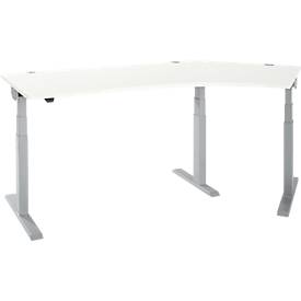 Schäfer Shop Select ERGO-T 2.0 hoekbureau, elektrisch in hoogte verstelbaar, 135° hoek rechts, T-voet, B 2000 mm, alu wit/wit