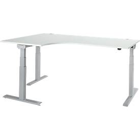 Schäfer Shop Select Hoekbureau ERGO-T 2.0 - elektrisch in hoogte verstelbaar - 90° hoek links - B 2000 x H 640-1300 mm - T voet blank alu - lichtgrijs - ons merk 