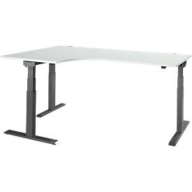 Schäfer Shop Select Hoekbureau ERGO-T 2.0 - elektrisch in hoogte verstelbaar - 90° hoek links - B 2000 x H 640-1300 mm - T voet blank alu - lichtgrijs - ons merk 
