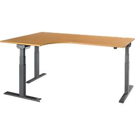 Schäfer Shop Select Hoekbureau ERGO-T 2.0 - elektrisch in hoogte verstelbaar - 90° hoek links - B 2000 x H 640-1300 mm - T voet antraciet - beuken decor - ons merk 