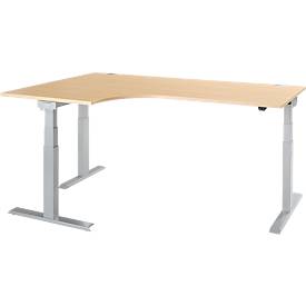 Schäfer Shop Select Hoekbureau ERGO-T 2.0 - elektrisch in hoogte verstelbaar - 90° hoek links - B 2000 x H 640-1300 mm - T voet blank alu - ahorn decor - ons merk 
