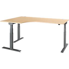 Schäfer Shop Select Hoekbureau ERGO-T 2.0 - elektrisch in hoogte verstelbaar - 90° hoek links - B 2000 x H 640-1300 mm - T voet antraciet - ahorn decor - ons merk 