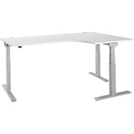 Schäfer Shop Select Hoekbureau ERGO-T 2.0 - elektrisch in hoogte verstelbaar - 90° hoek rechts - B 2000 x H 640-1300 mm - T voet blank alu - lichtgrijs - ons merk 