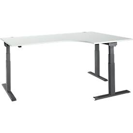 Schäfer Shop Select Hoekbureau ERGO-T 2.0 - elektrisch in hoogte verstelbaar - 90° hoek rechts - B 2000 x H 640-1300 mm - T voet antraciet - lichtgrijs - ons merk 