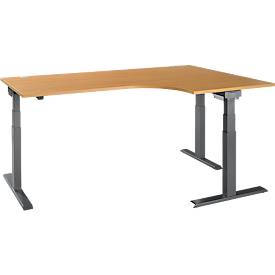 Schäfer Shop Select Hoekbureau ERGO-T 2.0 - elektrisch in hoogte verstelbaar - 90° hoek rechts - B 2000 x H 640-1300 mm - T voet antraciet - beuken decor - ons merk 