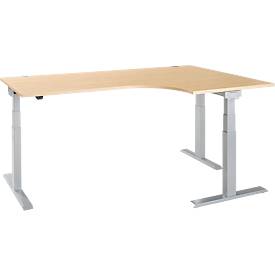 Schäfer Shop Select Hoekbureau ERGO-T 2.0 - elektrisch in hoogte verstelbaar - 90° hoek rechts - B 2000 x H 640-1300 mm - T voet blank alu - ahorn decor - ons merk 