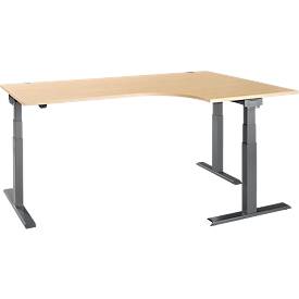 Schäfer Shop Select Hoekbureau ERGO-T 2.0 - elektrisch in hoogte verstelbaar - 90° hoek rechts - B 2000 x H 640-1300 mm - T voet antraciet - ahorn decor - ons merk 