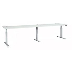Schäfer Shop Select ERGO-T 2.0 Big desk, elektrische hoogteverstelling, rechthoekig, T-voet, B 3200 x D 800 x H 640-1300 mm, aluminium lichtgrijs/wit