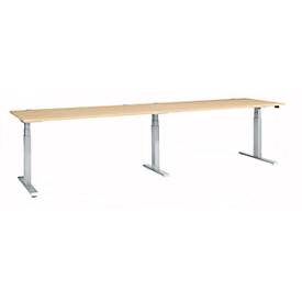 Schäfer Shop Select ERGO-T 2.0 Big desk, elektrische hoogteverstelling, rechthoekig, T-voet, B 3200 x D 800 x H 640-1300 mm, ahorn/wit aluminium