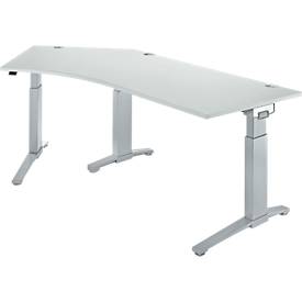 Schäfer Shop Genius Schäfer Shop  Genius Bureautafel 135° PLANOVA ERGOSTYLE, aanbouw links, eentraps elektrisch in hoogte verstelbaar, B 2165 mm, lichtgrijs/blank aluminium