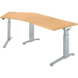 Schäfer Shop Genius Schäfer Shop  Genius Bureautafel 135° PLANOVA ERGOSTYLE, aanbouw links, eentraps elektrisch in hoogte verstelbaar, B 2165 mm, beukenpatroon/blank aluminium