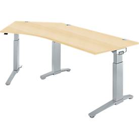 Schäfer Shop Genius Schäfer Shop  Genius Bureautafel 135° PLANOVA ERGOSTYLE, aanbouw links, eentraps elektrisch in hoogte verstelbaar, B 2165 mm, esdoornpatroon/blank aluminium