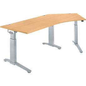 Schäfer Shop Genius Schäfer Shop  Genius Bureautafel 135° PLANOVA ERGOSTYLE, aanbouw rechts, eentraps elektrisch in hoogte verstelbaar, B 2165 mm, beukenpatroon/blank aluminium