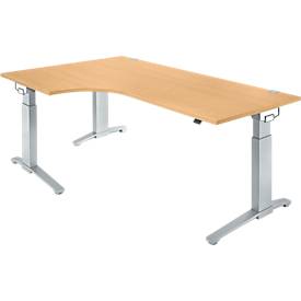 Schäfer Shop Genius Schäfer Shop  Genius Hoekbureautafel 90° PLANOVA ERGOSTYLE, aanbouw links, eentraps elektrisch in hoogte verstelbaar, B 2000 mm, beukenpatroon/blank aluminium