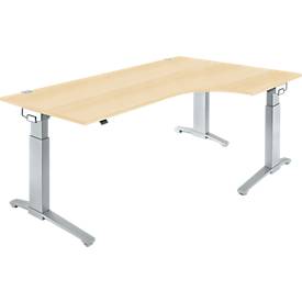 Schäfer Shop Genius Schäfer Shop  Genius Hoekbureautafel 90° PLANOVA ERGOSTYLE, aanbouw rechts, eentraps elektrisch in hoogte verstelbaar, B 2000 mm, esdoornpatroon/blank aluminium