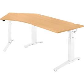Schäfer Shop Genius Schäfer Shop  Genius Bureautafel 135° PLANOVA ERGOSTYLE, aanbouw links, eentraps elektrisch in hoogte verstelbaar, B 2165 mm, beukenpatroon/wit