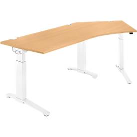 Schäfer Shop Genius Schäfer Shop  Genius Bureautafel 135° PLANOVA ERGOSTYLE, aanbouw rechts, eentraps elektrisch in hoogte verstelbaar, B 2165 mm, beukenpatroon/wit