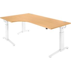 Schäfer Shop Genius Schäfer Shop  Genius Hoekbureautafel 90° PLANOVA ERGOSTYLE, aanbouw links, eentraps elektrisch in hoogte verstelbaar, B 2000 mm, beukenpatroon/wit
