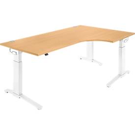 Schäfer Shop Genius Schäfer Shop  Genius Hoekbureautafel 90° PLANOVA ERGOSTYLE, aanbouw rechts, eentraps elektrisch in hoogte verstelbaar, B 2000 mm, beukenpatroon/wit