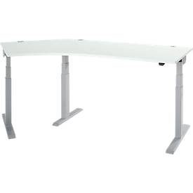 Schäfer Shop Select ERGO-T 2.0 hoekbureau, elektrisch in hoogte verstelbaar, 135° hoek links, T-voet, B 2000 mm, aluminium lichtgrijs/wit