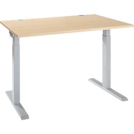 Schäfer Shop Select ERGO-T 2.0 schrijftafel, rechthoekig, T-voet, B 1200 x D 800 x H 675-895 mm, ahorn/wit aluminium