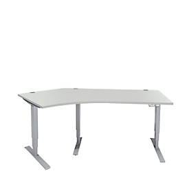 Schäfer Shop Genius AERO FLEX hoekbureau, elektrisch in hoogte verstelbaar, hoek 135° links, B 2165 mm, aluminium lichtgrijs/wit + memoryplaat