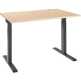 Schäfer Shop Select ERGO-T 2.0 schrijftafel, rechthoekig, T-voet, B 1200 x D 800 x H 675-895 mm, ahorn/antraciet