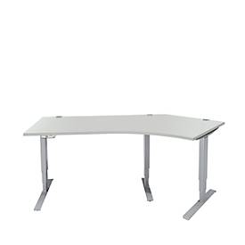 Schäfer Shop Genius AERO FLEX hoekbureau, elektrisch in hoogte verstelbaar, hoek 135° rechts, B 2165 mm, aluminium lichtgrijs/wit + memoryplaat
