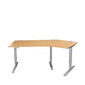 Schäfer Shop Genius AERO FLEX hoekbureau, elektrisch in hoogte verstelbaar, hoek 135° rechts, B 2165 mm, beuken/blank aluminium + memoryplaat