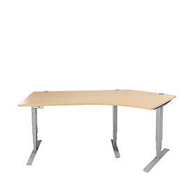 Schäfer Shop Genius AERO FLEX hoekbureau, elektrisch in hoogte verstelbaar, hoek 135° rechts, B 2165 mm, ahorn/blank aluminium + memoryplaat