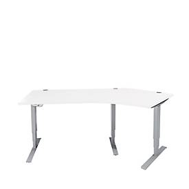 Schäfer Shop Genius AERO FLEX hoekbureau, elektrisch in hoogte verstelbaar, hoek 135° rechts, B 2165 mm, alu wit/wit + memoryplaat