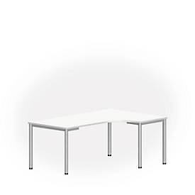 Tafel in vrije vorm NEVADA, B 1800 x D 1200/800 x H 740 mm, rond, wit/aluminum zilver