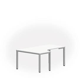 Tafel in vrije vorm NEVADA, B 1800 x D 1200/800 x H 740 mm, vierkant, wit/aluminum zilver