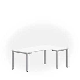 Tafel in vrije vorm NEVADA, B 1800 x D 1200/800 x H 740 mm, vierkant, wit/aluminium zilver
